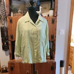 #121 Sage linen cuffed blouse